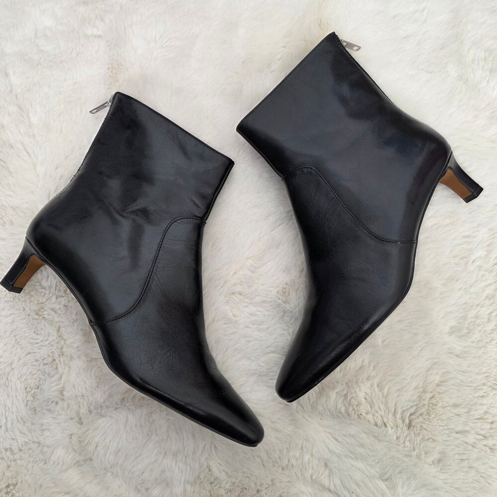 Madewell The Dimes Black Crinkle Patent Leather Kitten Heel Boots 7.5